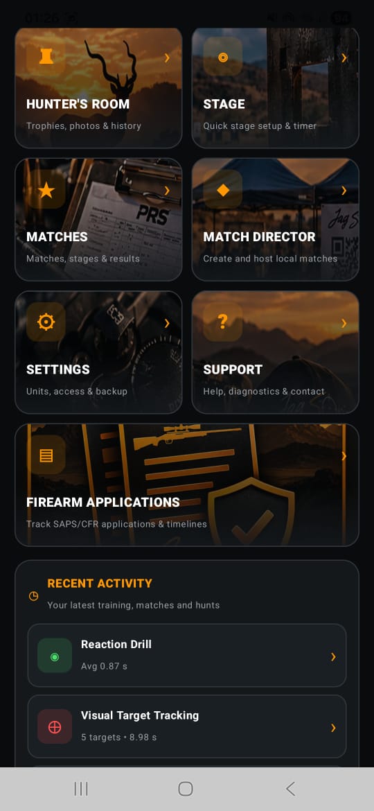 Jag Stories dashboard showing hunting and competition features